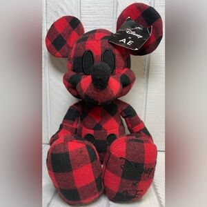 Disney X AE Mickey Mouse Red And Black Buffalo Plaid Special Edition Plush 12”